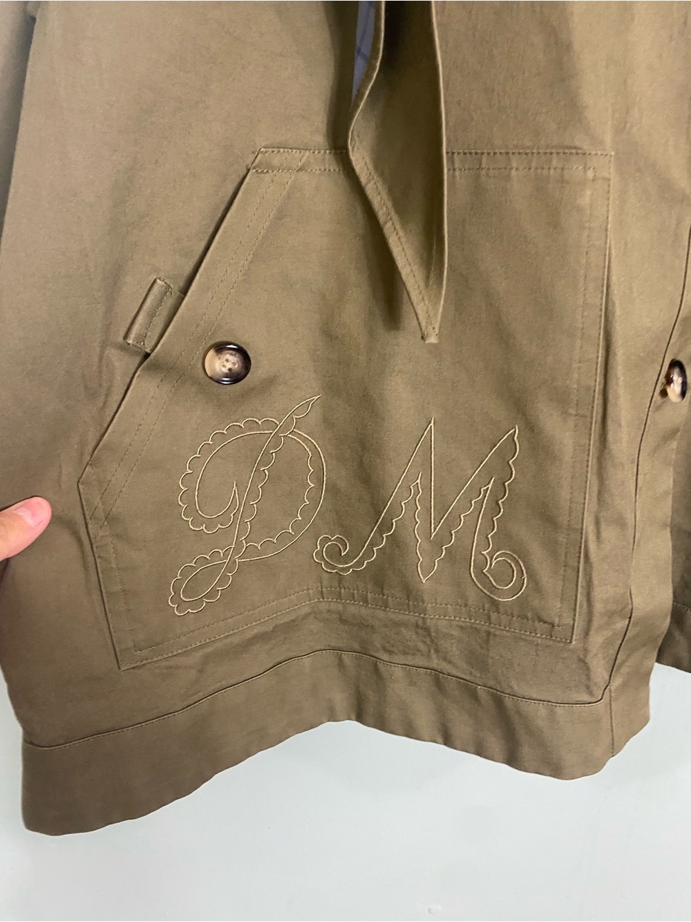 Damson Madder Jerry Short Trench Coat Green Olive Plaid Size 6 - Picture 5 of 6